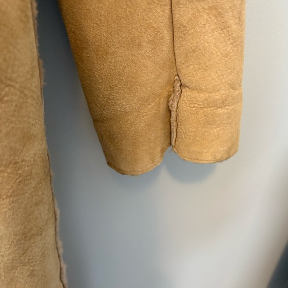 GUESS Genuine Leather Shearling Coat Tan Long Vintage 90s Y2K Size L - Picture 6 of 13